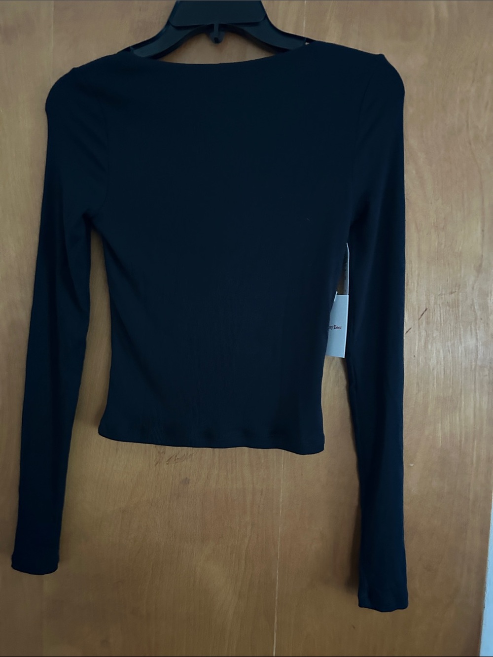 Aritzia Sunday Best Lula Black Ribbed Twist-Front Long Sleeve Top - Picture 7 of 9
